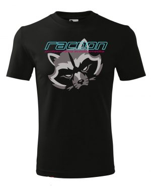 černé tričko s logem Racoon a horizontálním nápisem