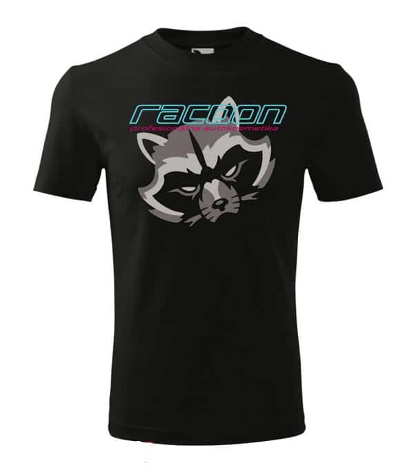 černé tričko s logem Racoon a horizontálním nápisem